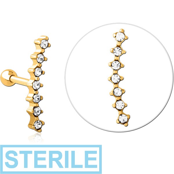 STERILE GOLD PVD COATED SURGICAL STEEL JEWELLED TRAGUS MICRO BARBELL