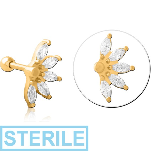STERILE GOLD PVD COATED SURGICAL STEEL JEWELLED TRAGUS MICRO BARBELL