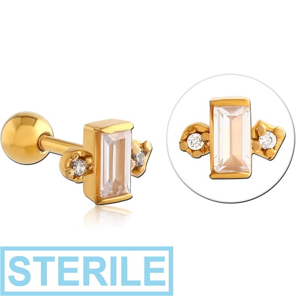 STERILE GOLD PVD COATED SURGICAL STEEL JEWELLED TRAGUS MICRO BARBELL