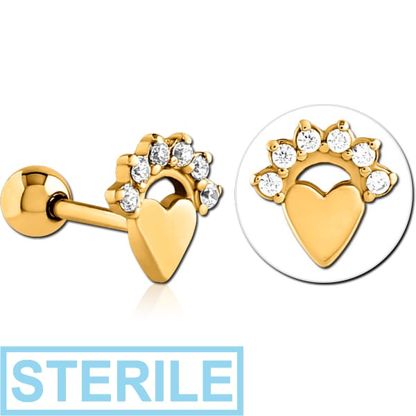 STERILE GOLD PVD COATED SURGICAL STEEL JEWELLED TRAGUS MICRO BARBELL