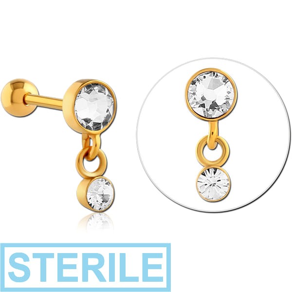 STERILE GOLD PVD COATED SURGICAL STEEL JEWELLED TRAGUS MICRO BARBELL
