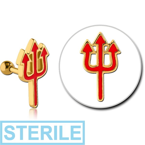 STERILE GOLD PVD COATED SURGICAL STEEL TRAGUS MICRO BARBELL WITH ENAMEL - TRIDENT