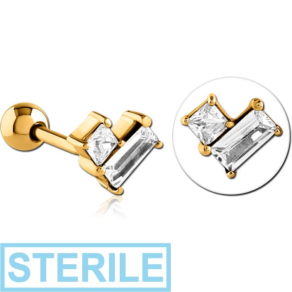 STERILE GOLD PVD COATED SURGICAL STEEL JEWELLED TRAGUS MICRO BARBELL