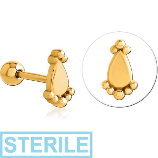 STERILE GOLD PVD COATED SURGICAL STEEL TRAGUS MICRO BARBELL