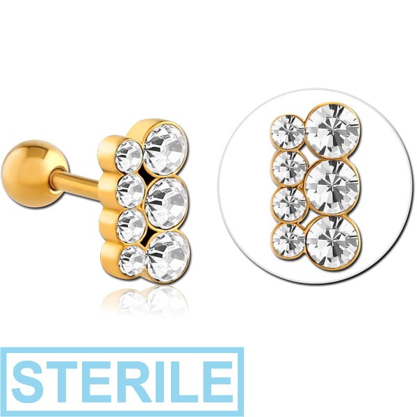 STERILE GOLD PVD COATED SURGICAL STEEL JEWELLED TRAGUS MICRO BARBELL