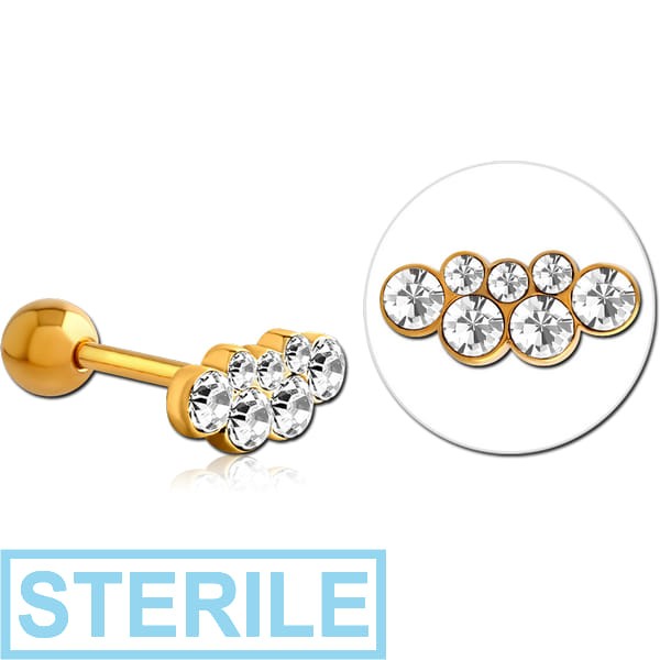 STERILE GOLD PVD COATED SURGICAL STEEL JEWELLED TRAGUS MICRO BARBELL