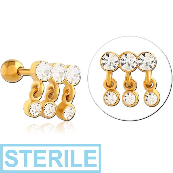STERILE GOLD PVD COATED SURGICAL STEEL JEWELLED TRAGUS MICRO BARBELL