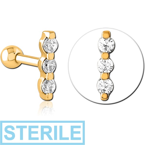 STERILE GOLD PVD COATED SURGICAL STEEL JEWELLED TRAGUS MICRO BARBELL