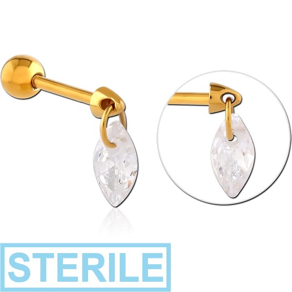 STERILE GOLD PVD COATED SURGICAL STEEL JEWELLED TRAGUS MICRO BARBELL