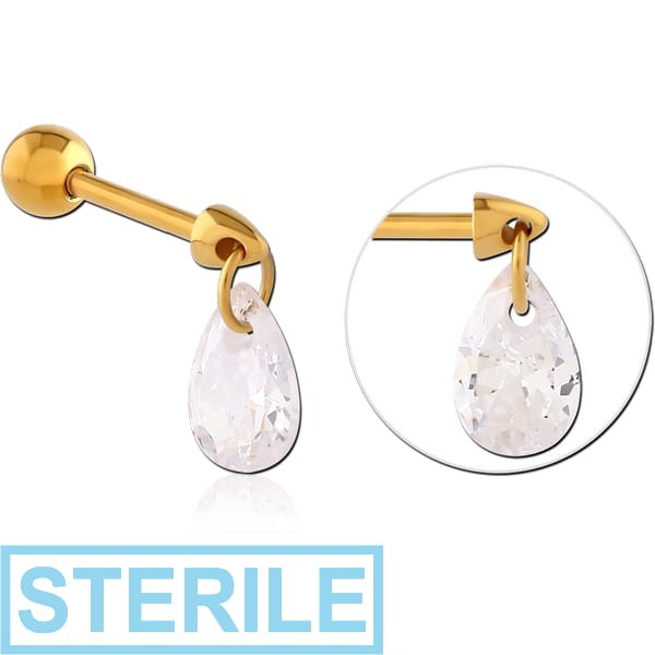 STERILE GOLD PVD COATED SURGICAL STEEL JEWELLED TRAGUS MICRO BARBELL