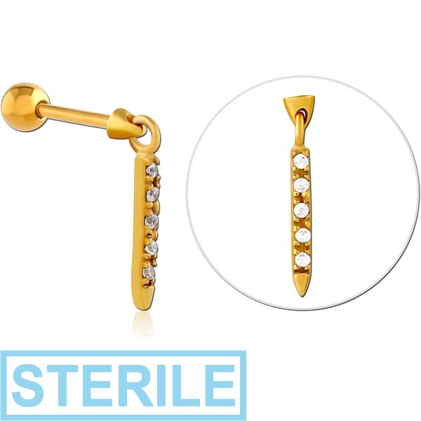 STERILE GOLD PVD COATED SURGICAL STEEL JEWELLED TRAGUS MICRO BARBELL