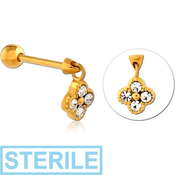STERILE GOLD PVD COATED SURGICAL STEEL JEWELLED TRAGUS MICRO BARBELL