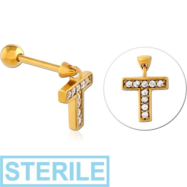 STERILE GOLD PVD COATED SURGICAL STEEL JEWELLED TRAGUS MICRO BARBELL