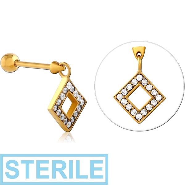 STERILE GOLD PVD COATED SURGICAL STEEL JEWELLED TRAGUS MICRO BARBELL