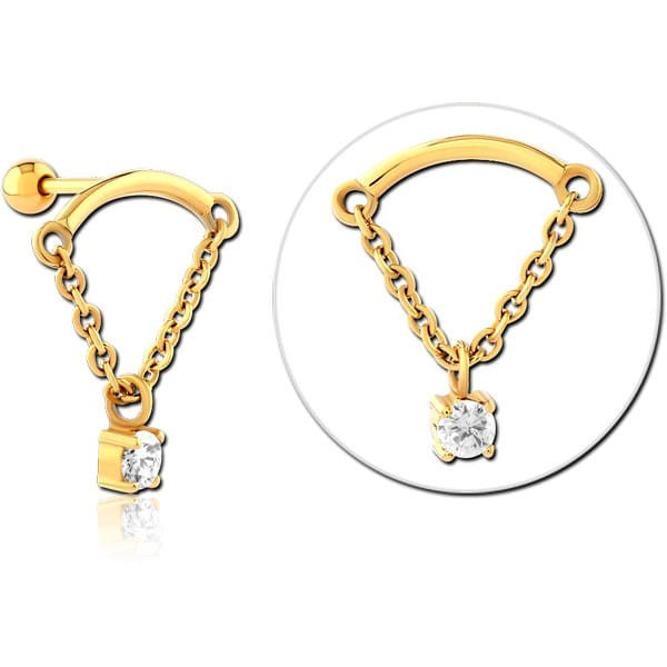STERILE GOLD PVD COATED SURGICAL STEEL JEWELLED TRAGUS MICRO BARBELL