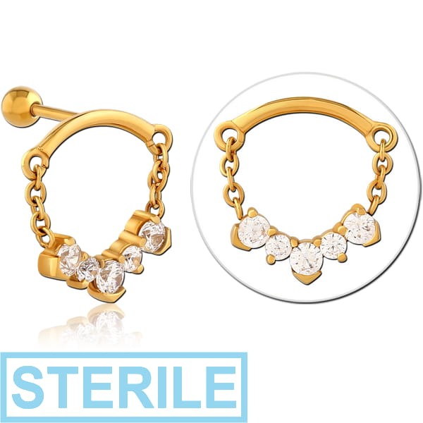 STERILE GOLD PVD COATED SURGICAL STEEL JEWELLED TRAGUS MICRO BARBELL