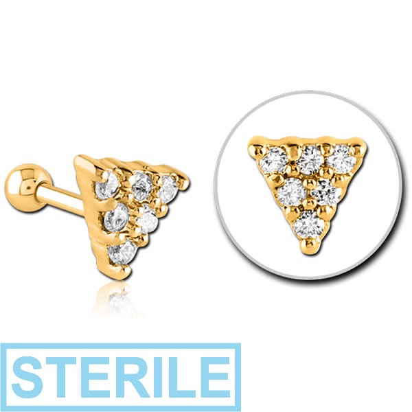 STERILE GOLD PVD COATED SURGICAL STEEL JEWELLED TRAGUS MICRO BARBELL - TRIANGLE