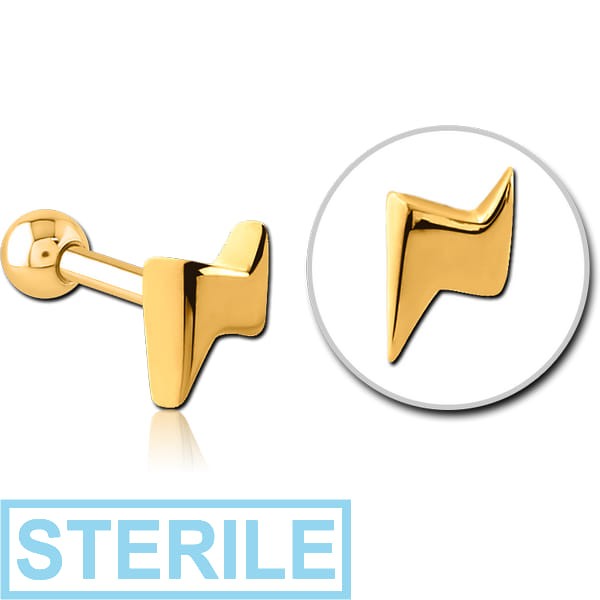 STERILE GOLD PVD COATED SURGICAL STEEL LIGHTNING TRAGUS MICRO BARBELL