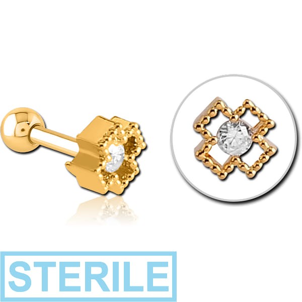 STERILE GOLD PVD COATED SURGICAL STEEL JEWELLED TRAGUS MICRO BARBELL