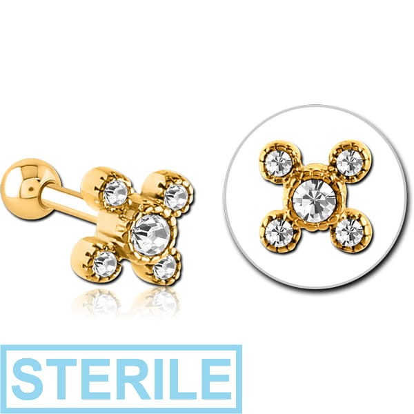 STERILE GOLD PVD COATED SURGICAL STEEL JEWELLED TRAGUS MICRO BARBELL