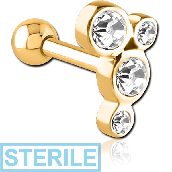 STERILE GOLD PVD COATED SURGICAL STEEL JEWELLED TRAGUS MICRO BARBELL - FIVE DISKS