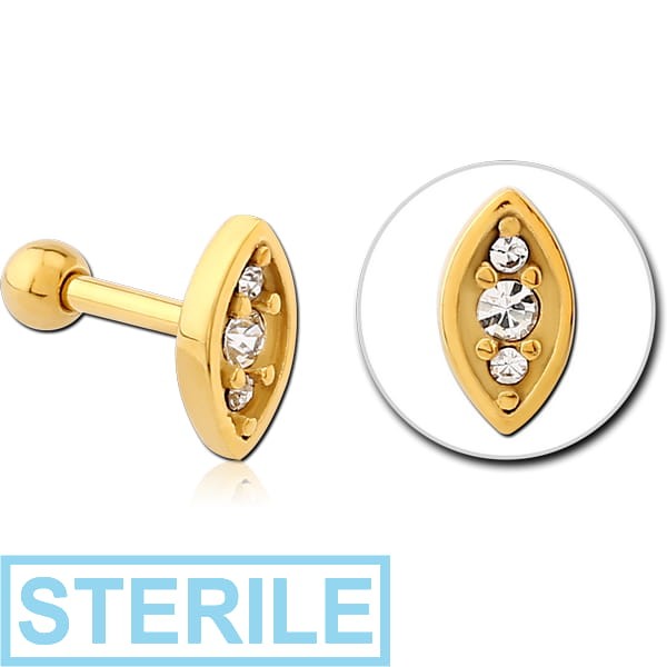 STERILE GOLD PVD COATED SURGICAL STEEL JEWELLED TRAGUS MICRO BARBELL - EYE