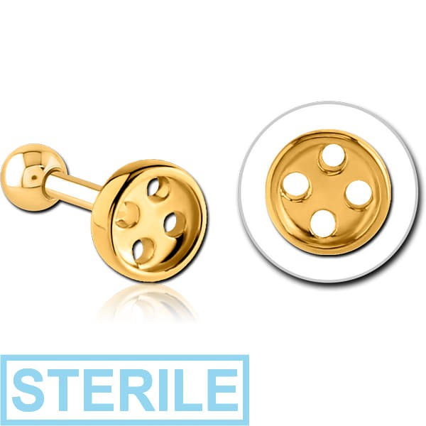 STERILE GOLD PVD COATED SURGICAL STEEL TRAGUS MICRO BARBELL - BUTTON
