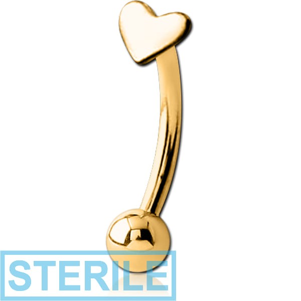 STERILE GOLD PVD COATED SURGICAL STEEL HEART FANCY CURVED MICRO BARBELL