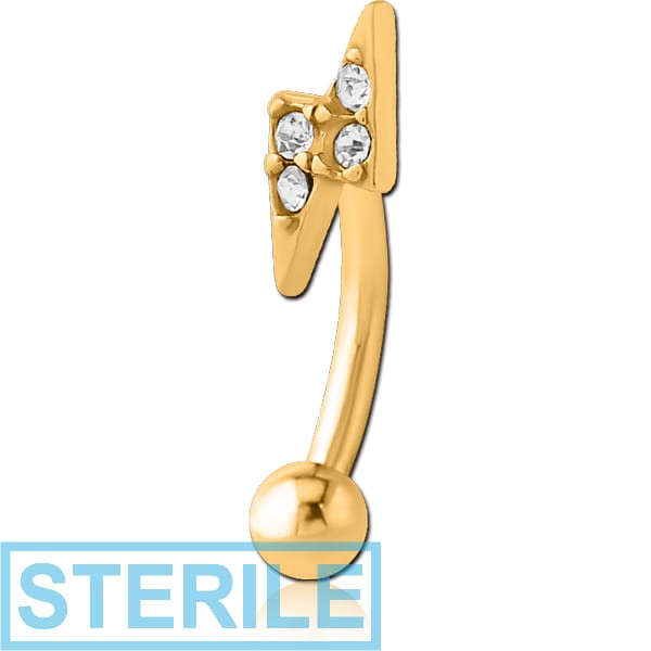 STERILE GOLD PVD COATED SURGICAL STEEL JEWELLED FANCY CURVED MICRO BARBELL - THUNDER