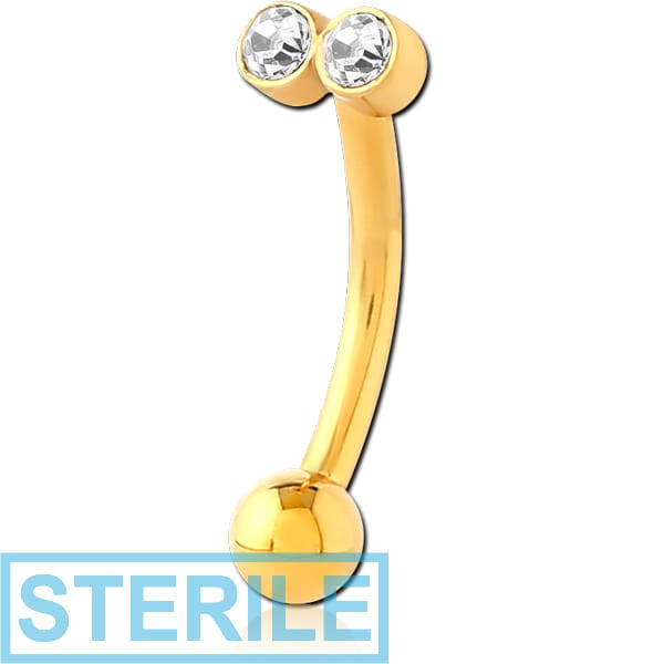 STERILE GOLD PVD COATED SURGICAL STEEL JEWELLED FANCY CURVED MICRO BARBELL