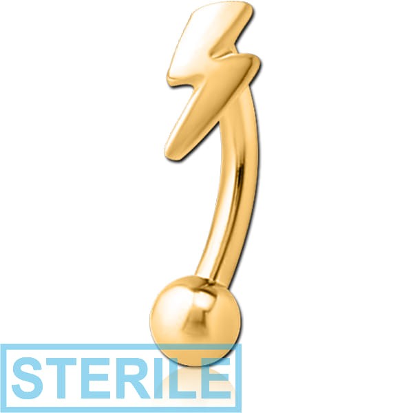 STERILE GOLD PVD COATED SURGICAL STEEL FANCY CURVED MICRO BARBELL - LIGHTNING