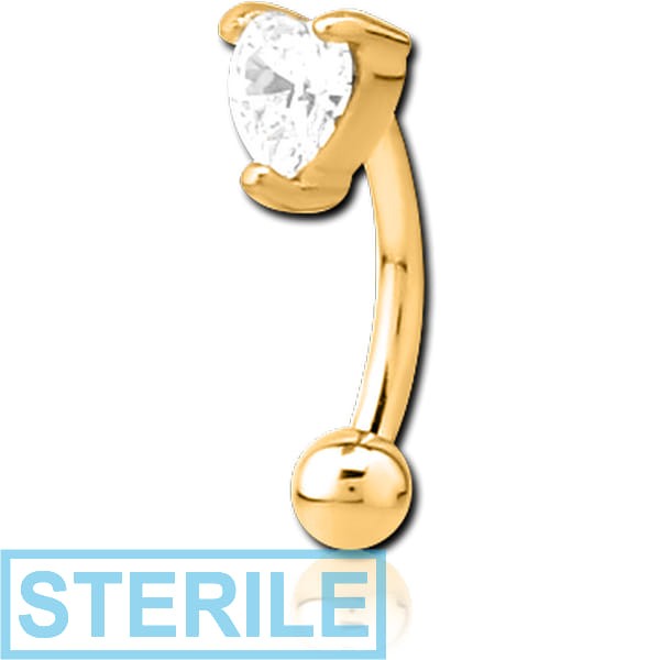 STERILE GOLD PVD COATED SURGICAL STEEL JEWELLED CURVED MICRO BARBELL - HEART
