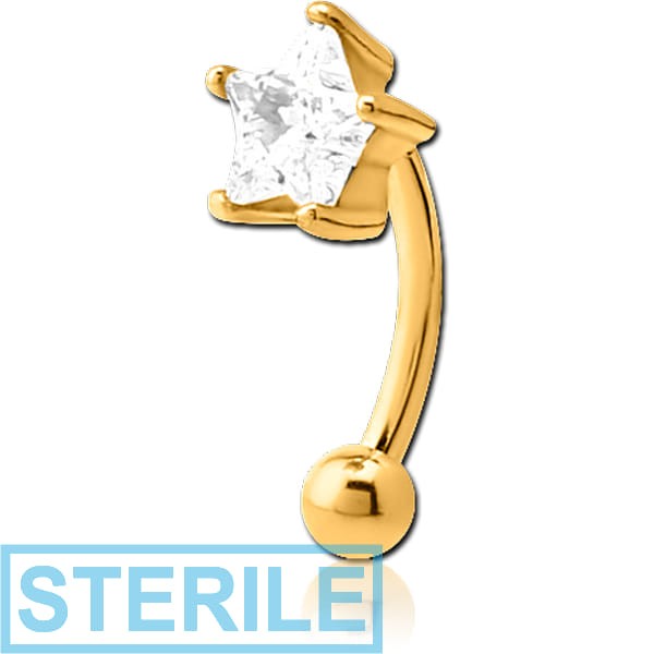 STERILE GOLD PVD COATED SURGICAL STEEL JEWELLED CURVED MICRO BARBELL - STAR