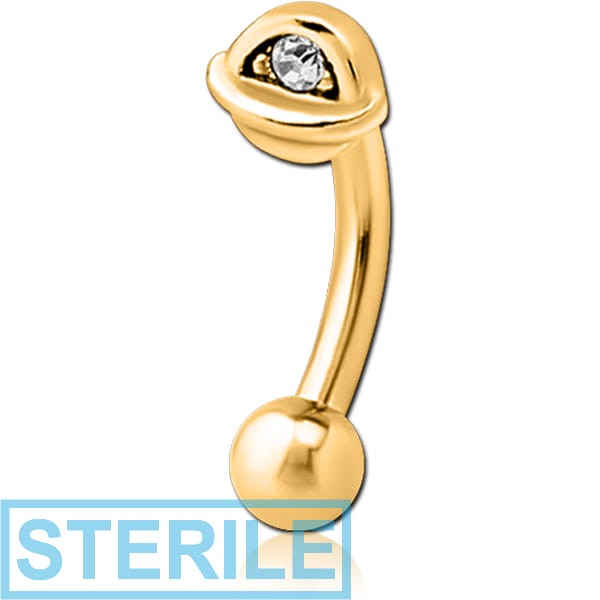 STERILE GOLD PVD COATED SURGICAL STEEL JEWELLED FANCY CURVED MICRO BARBELL - HALF OPEN EYE