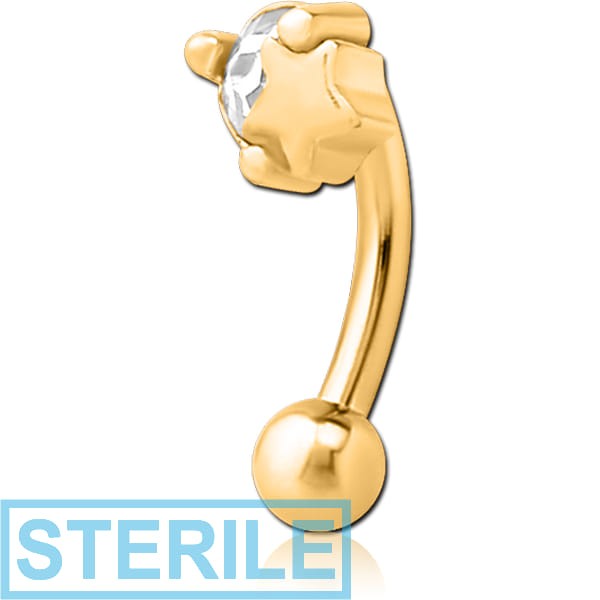 STERILE GOLD PVD COATED SURGICAL STEEL JEWELLED FANCY CURVED MICRO BARBELL - STAR AND GEM