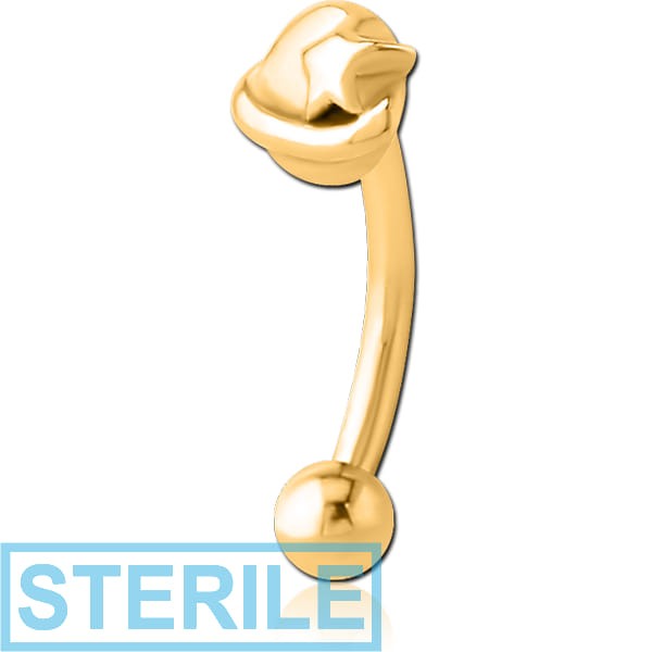 STERILE GOLD PVD COATED SURGICAL STEEL FANCY CURVED MICRO BARBELL - EYE STAR