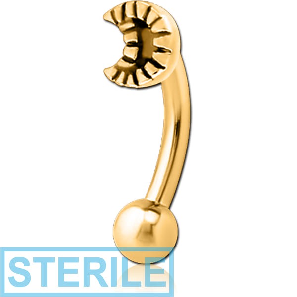 STERILE GOLD PVD COATED SURGICAL STEEL FANCY CURVED MICRO BARBELL - CRESCENT