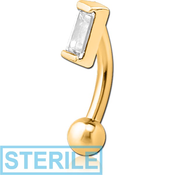 STERILE GOLD PVD COATED SURGICAL STEEL JEWELLED FANCY CURVED MICRO BARBELL - SQUARE