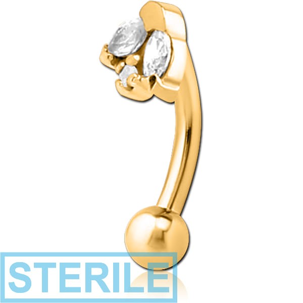STERILE GOLD PVD COATED SURGICAL STEEL JEWELLED FANCY CURVED MICRO BARBELL