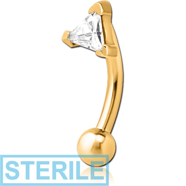 STERILE GOLD PVD COATED SURGICAL STEEL JEWELLED FANCY CURVED MICRO BARBELL - TRIANGLE