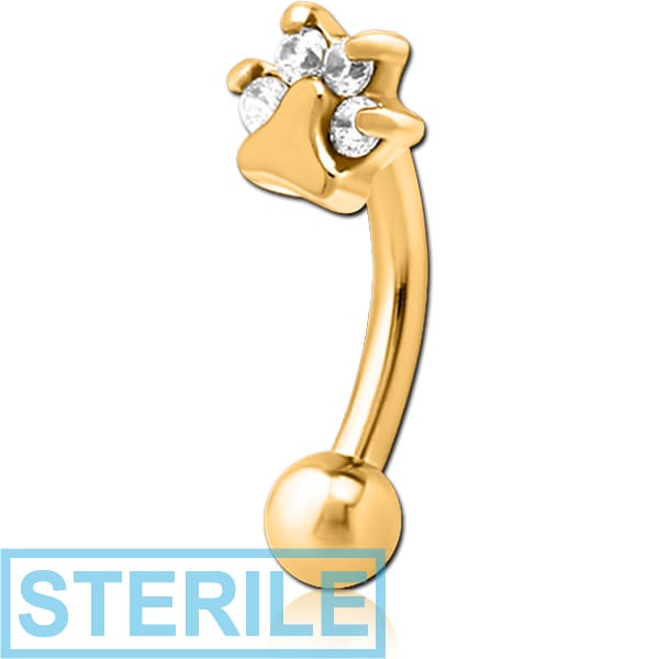 STERILE GOLD PVD COATED SURGICAL STEEL JEWELLED FANCY CURVED MICRO BARBELL - ANIMAL PAW