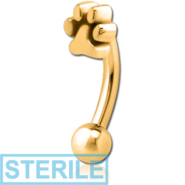 STERILE GOLD PVD COATED SURGICAL STEEL FANCY CURVED MICRO BARBELL - PLAIN ANIMAL PAW