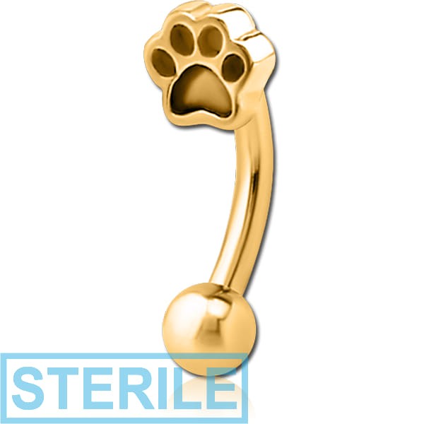 STERILE GOLD PVD COATED SURGICAL STEEL FANCY CURVED MICRO BARBELL - ANIMAL PAW INDENT
