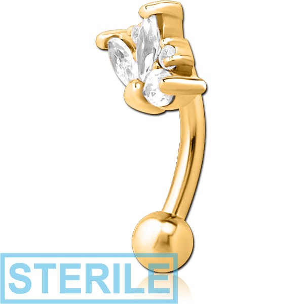 STERILE GOLD PVD COATED SURGICAL STEEL JEWELLED FANCY CURVED MICRO BARBELL