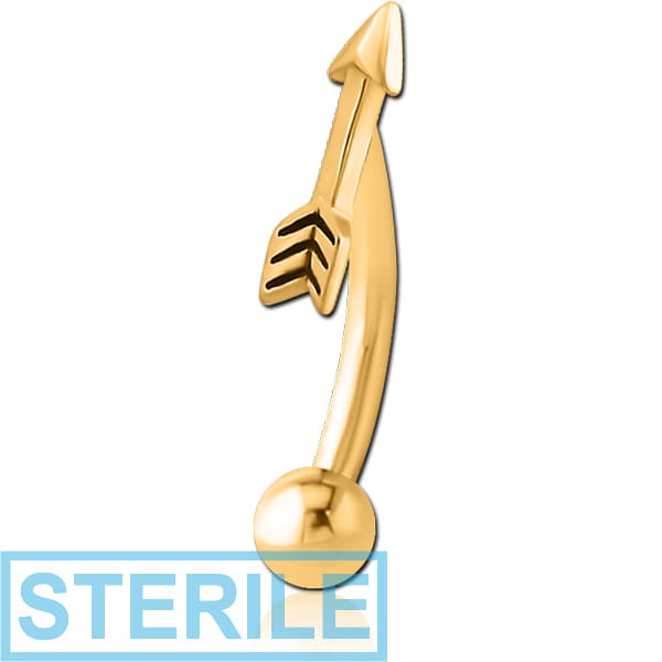 STERILE GOLD PVD COATED SURGICAL STEEL FANCY CURVED MICRO BARBELL - ARROW