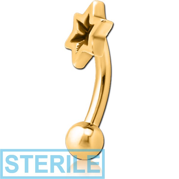 STERILE GOLD PVD COATED SURGICAL STEEL FANCY CURVED MICRO BARBELL - STAR INDENT