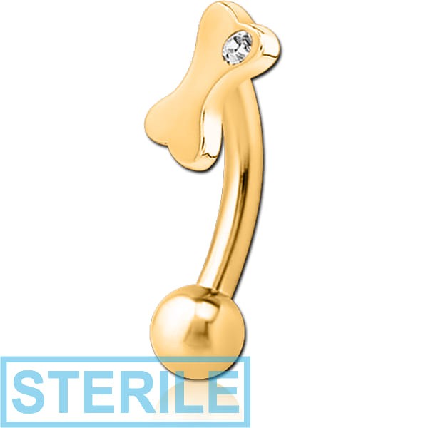 STERILE GOLD PVD COATED SURGICAL STEEL JEWELLED FANCY CURVED MICRO BARBELL - BONE