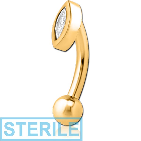 STERILE GOLD PVD COATED SURGICAL STEEL JEWELLED FANCY CURVED MICRO BARBELL
