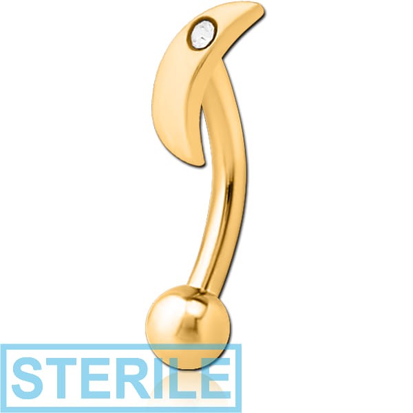 STERILE GOLD PVD COATED SURGICAL STEEL JEWELLED FANCY CURVED MICRO BARBELL - CRESCENT SINGLE GEM