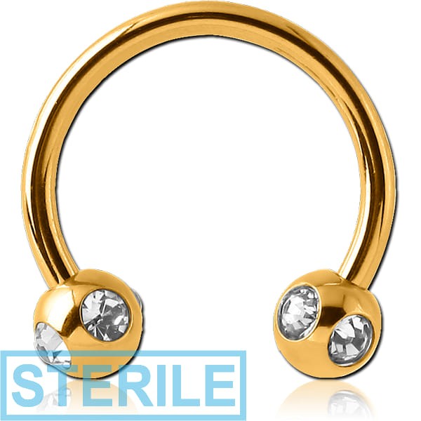 STERILE GOLD PVD COATED SURGICAL STEEL MICRO CIRCULAR BARBELL WITH SATELLITE JEWELLED BALLS